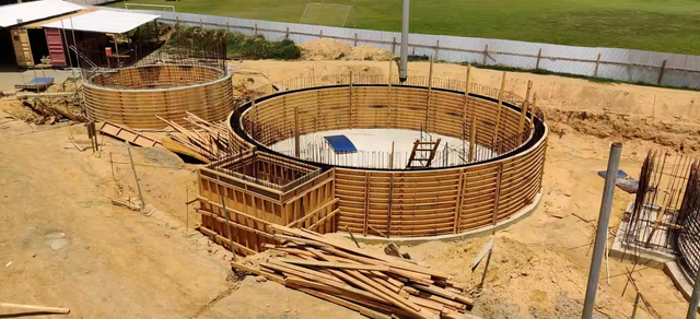 Wooden molds circular curved tank formwork customized shape concrete cast mining refine septic bank water treatment